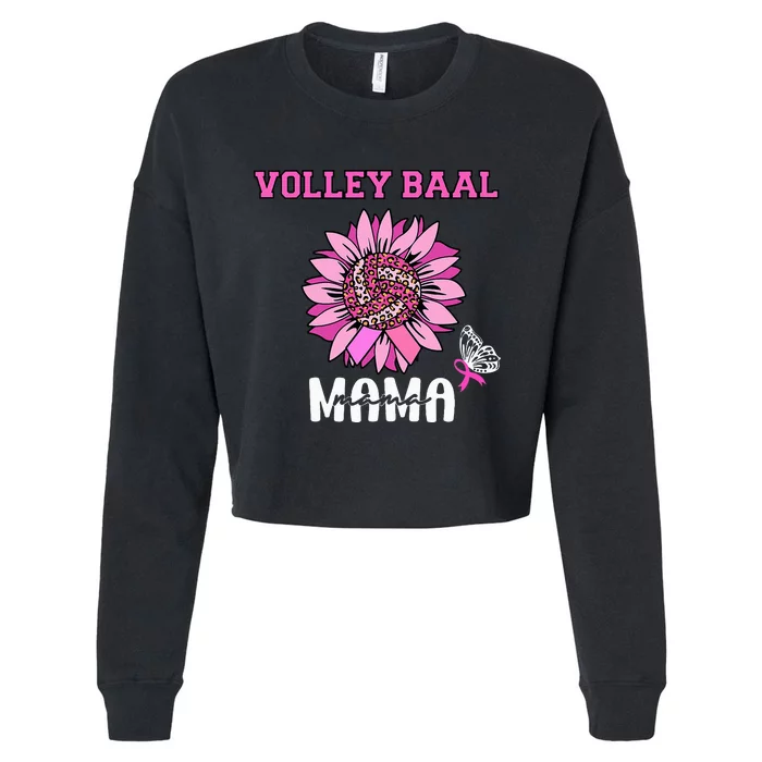 Volleyball Mom Pink Ribbon Breast Cancer Awareness Fighters Cropped Pullover Crew