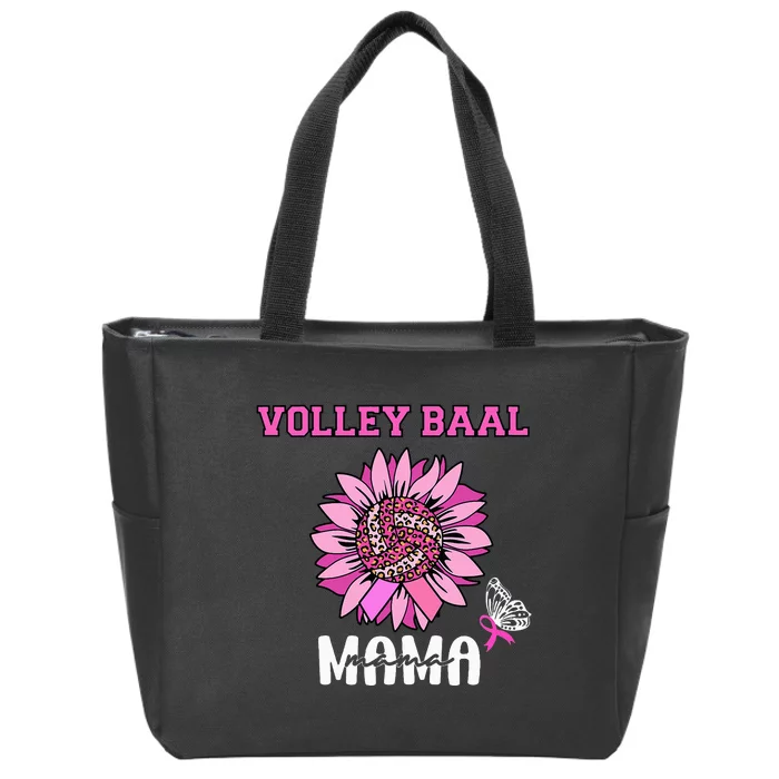 Volleyball Mom Pink Ribbon Breast Cancer Awareness Fighters Zip Tote Bag