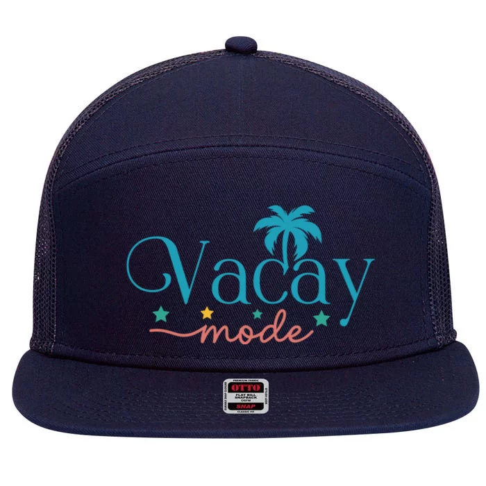 Vacay Mode Palm Tree Clipart 7 Panel Mesh Trucker Snapback Hat