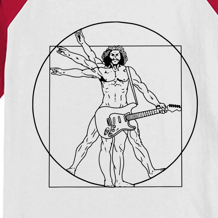 Vitruvian Man Playing Guitar Da Vinci Guitarist Music Lover Kids Colorblock Raglan Jersey