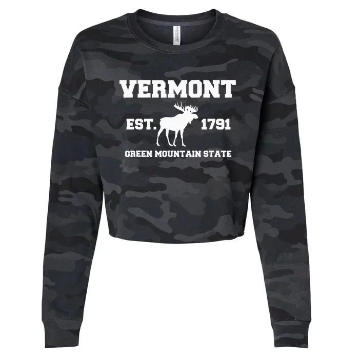 Vermont Moose Souvenir Est 1791 Green Mountain Cropped Pullover Crew