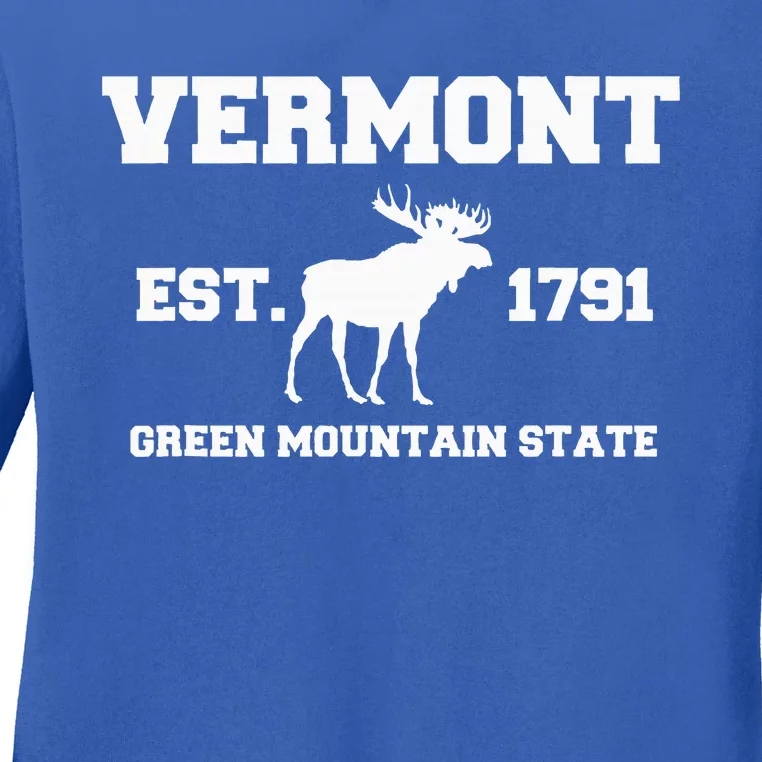 Vermont Moose Souvenir Est 1791 Green Mountain Ladies Long Sleeve Shirt