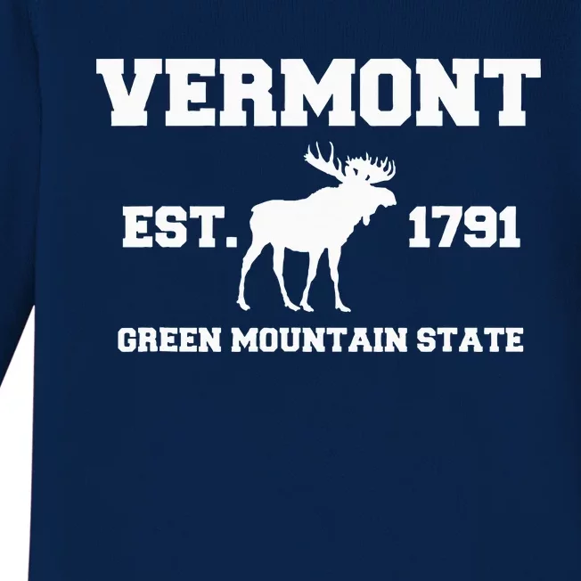 Vermont Moose Souvenir Est 1791 Green Mountain Baby Long Sleeve Bodysuit