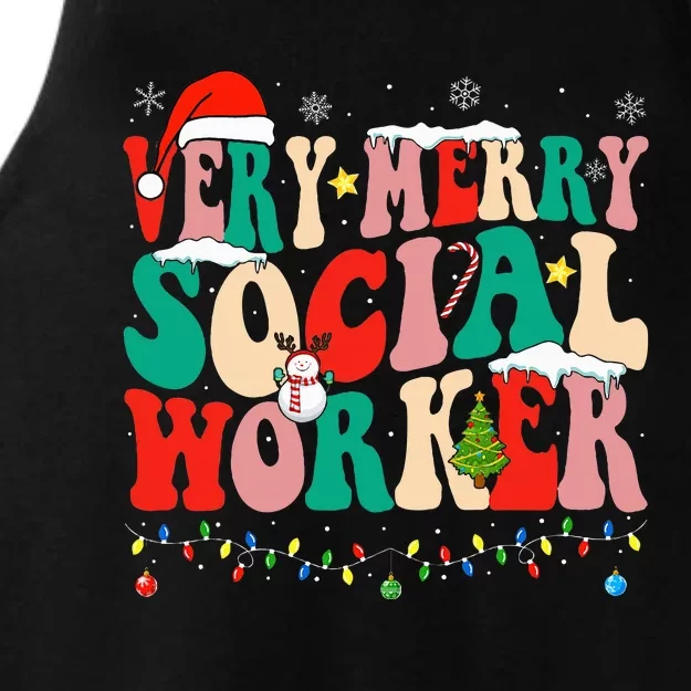 Very Merry Social Worker Xmas Cool Christmas Social Worker Ladies Tri-Blend Wicking Tank