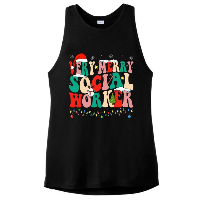 Very Merry Social Worker Xmas Cool Christmas Social Worker Ladies Tri-Blend Wicking Tank