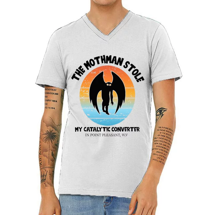 Vintage Mothman Stole My Catalytic Converter Mothman Cryptid V-Neck T-Shirt