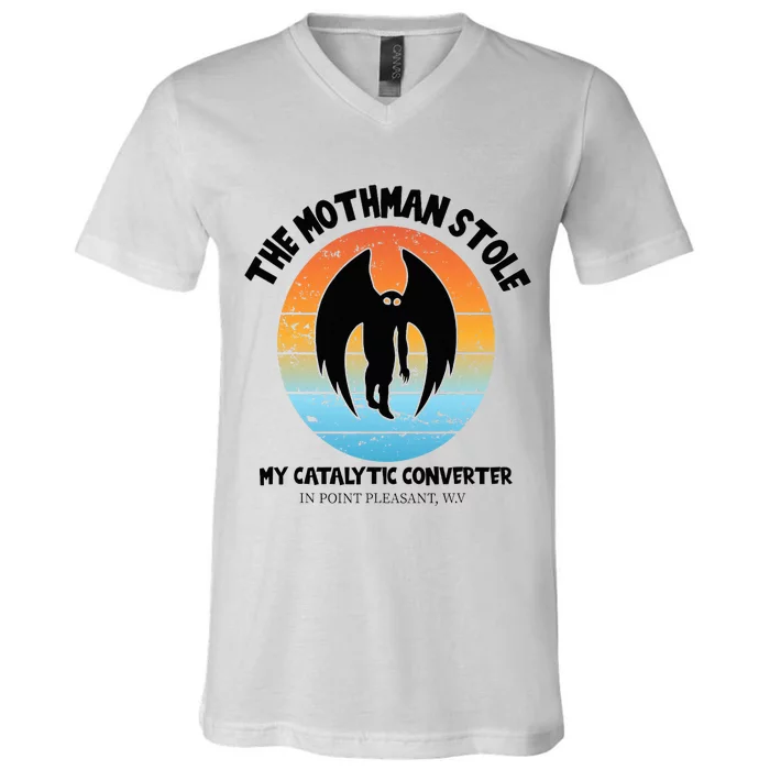 Vintage Mothman Stole My Catalytic Converter Mothman Cryptid V-Neck T-Shirt