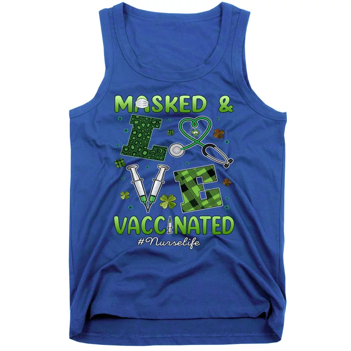 Vaccinated Masked St Patricks Day Nurse Life Healthcare Gift Cute Gift Tank Top