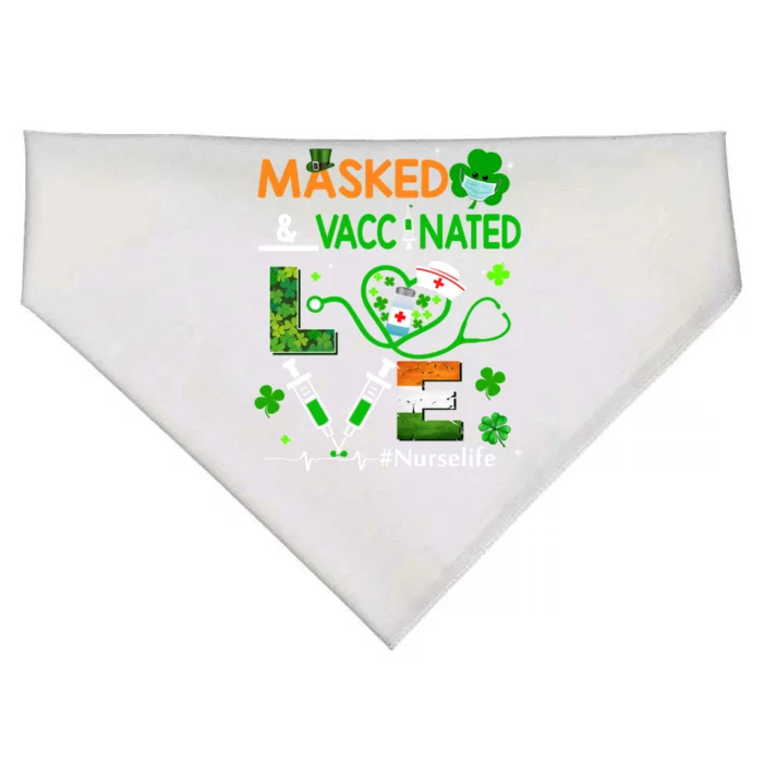 Vaccinated Masked St Patricks Day Nurse Life Healthcare Gift Great Gift USA-Made Doggie Bandana