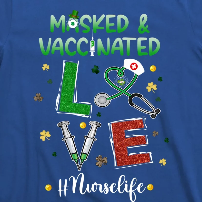 Vaccinated Masked St Patrick's Day Nurse Life Healthcare Gift T-Shirt