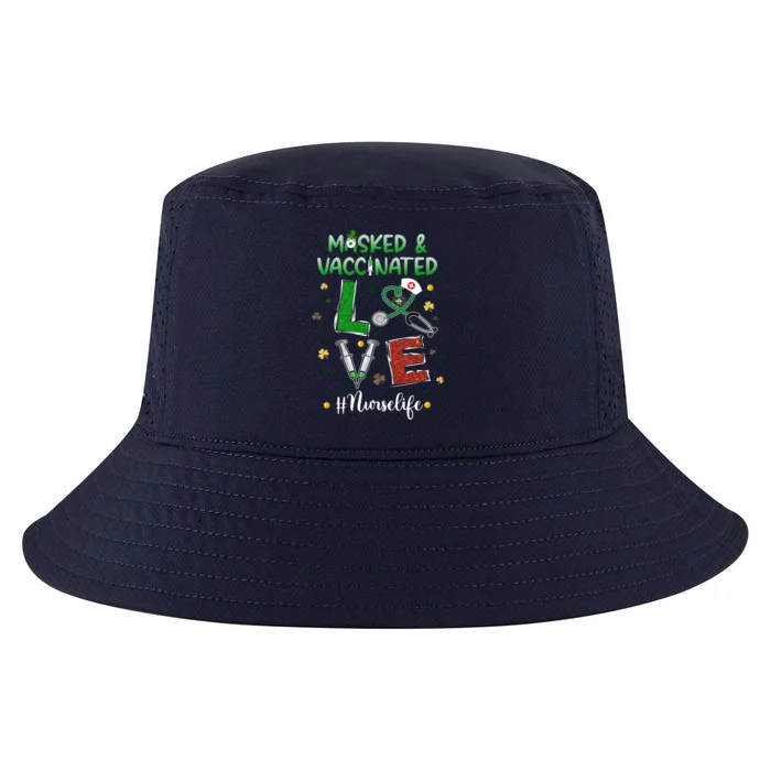 Vaccinated Masked St Patrick's Day Nurse Life Healthcare Gift Cool Comfort Performance Bucket Hat