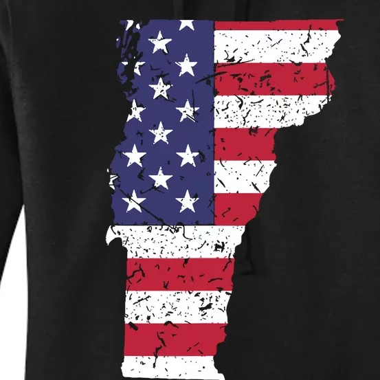 Vermont Map State American Flag 4th Of July Pride Women's Pullover Hoodie