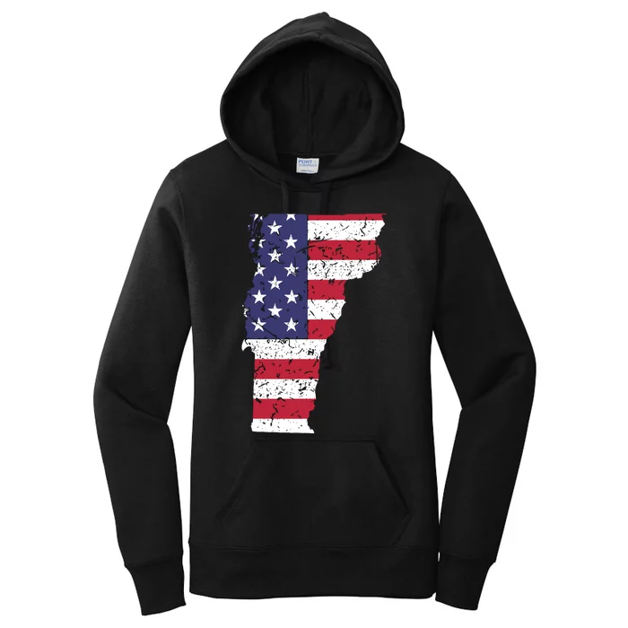 Vermont Map State American Flag 4th Of July Pride Women's Pullover Hoodie