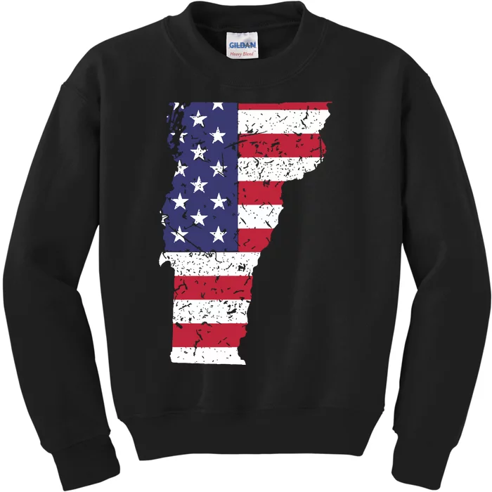 Vermont Map State American Flag 4th Of July Pride Kids Sweatshirt