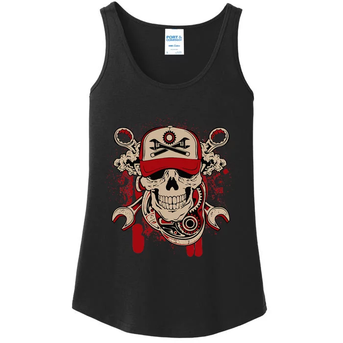 Vintage Mechanic Skull and Wrench Graphic Ladies Essential Tank