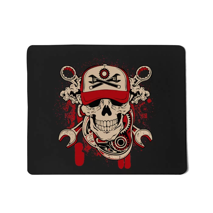 Vintage Mechanic Skull and Wrench Graphic Mousepad