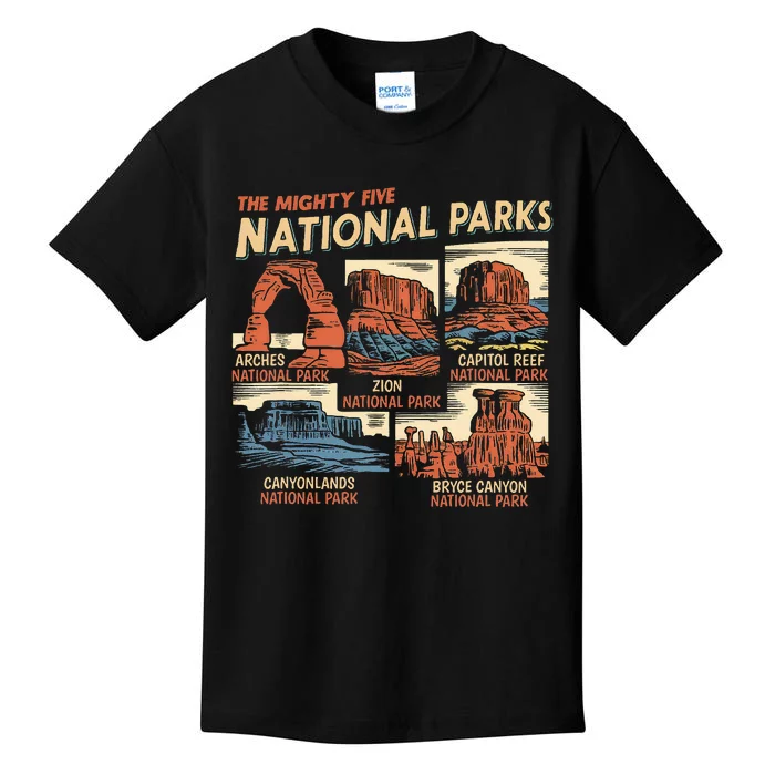 Vintage Moab Souvenir Big 5 Utah Mighty Five National Park Kids T-Shirt