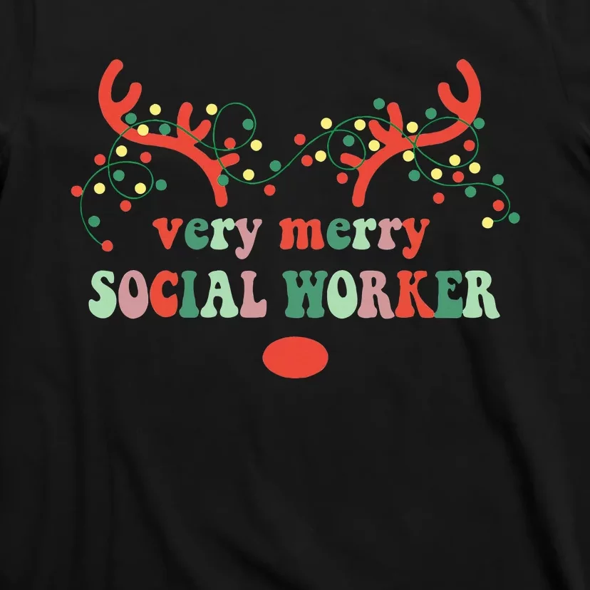 Very Merry Social Worker Reindeer Christmas Lights Xmas T-Shirt