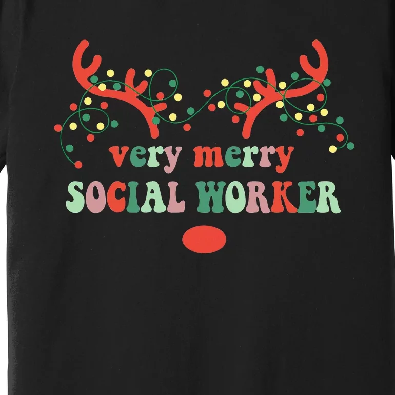 Very Merry Social Worker Reindeer Christmas Lights Xmas Premium T-Shirt