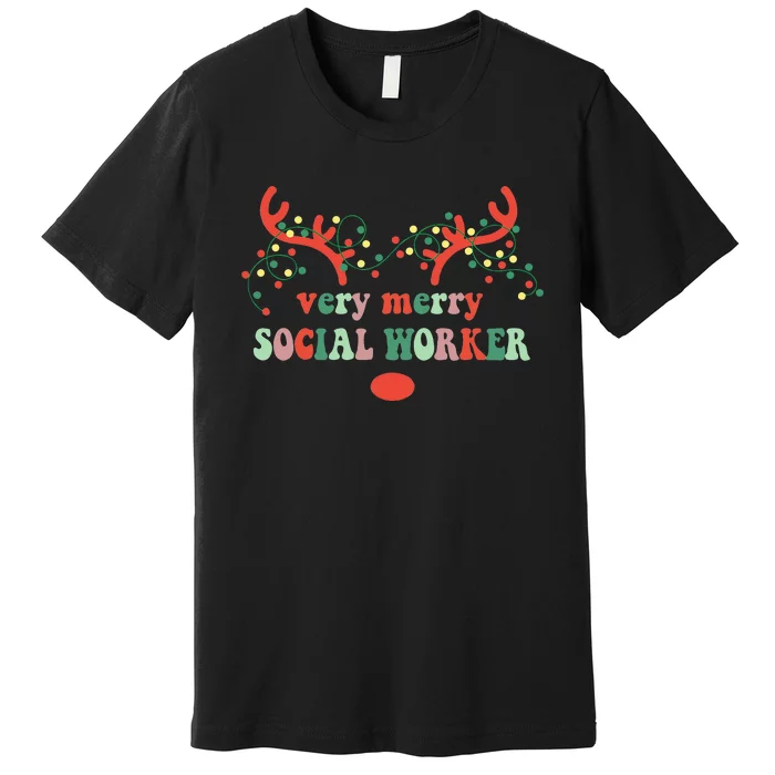 Very Merry Social Worker Reindeer Christmas Lights Xmas Premium T-Shirt