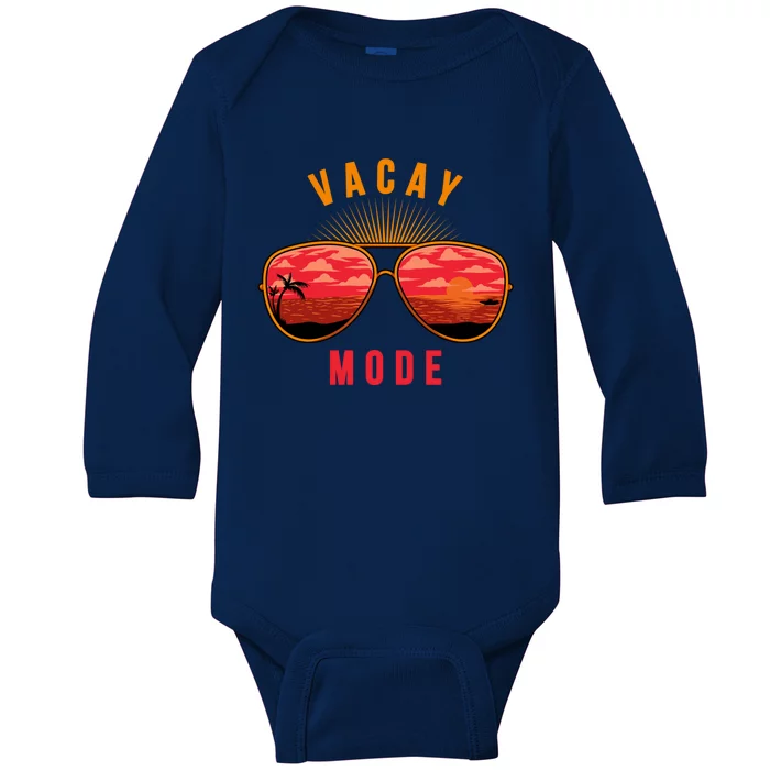 Vacay Mode Summer Vacation Vibes Sunglasses Beach Sunset Gift Baby Long Sleeve Bodysuit