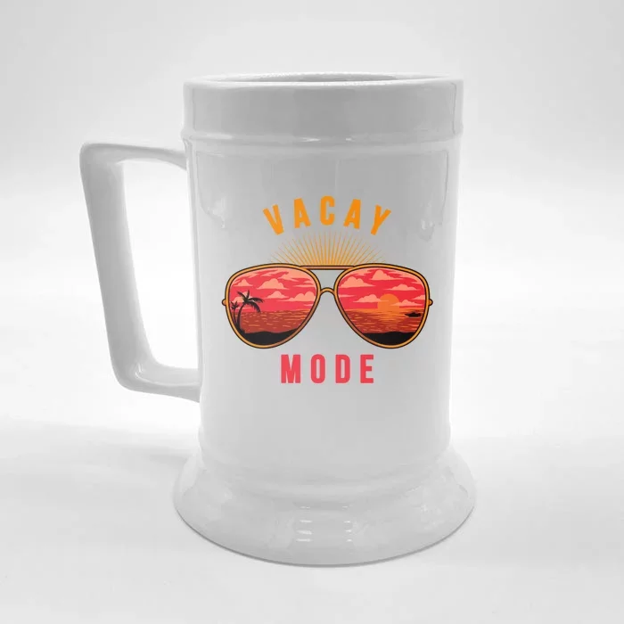 Vacay Mode Summer Vacation Vibes Sunglasses Beach Sunset Gift Front & Back Beer Stein