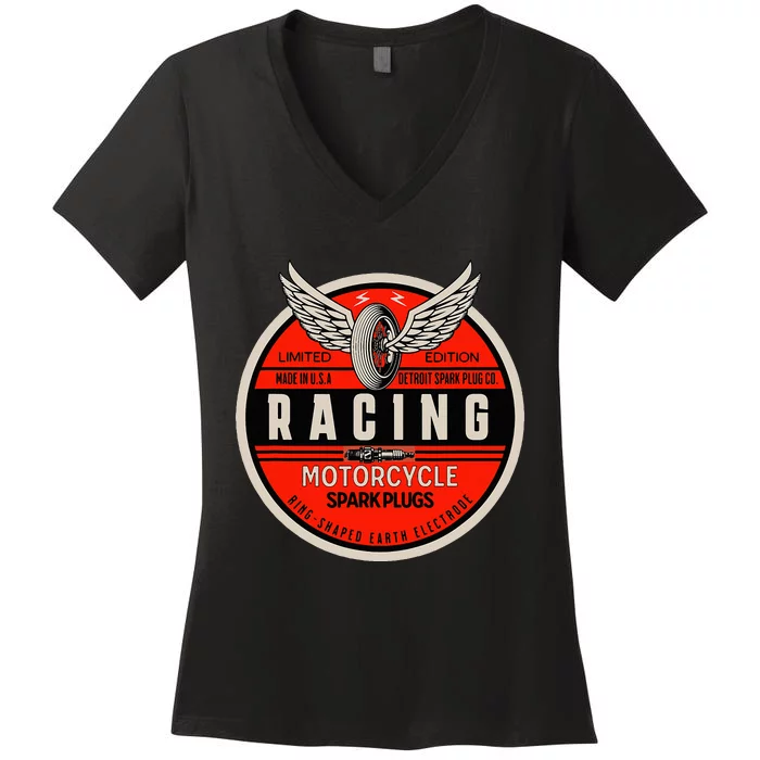 Vintage Motorcycle Spark Plug Limited Edition Women's V-Neck T-Shirt