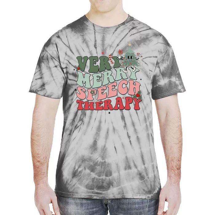 Very Merry Speech Therapist Christmas SLP Xmas Therapy Tie-Dye T-Shirt