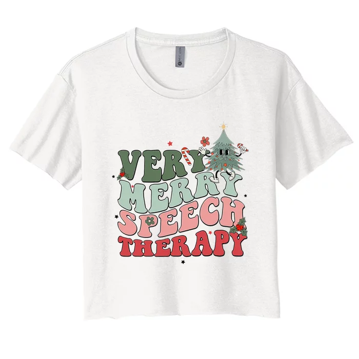 Very Merry Speech Therapist Christmas SLP Xmas Therapy Women's Crop Top Tee