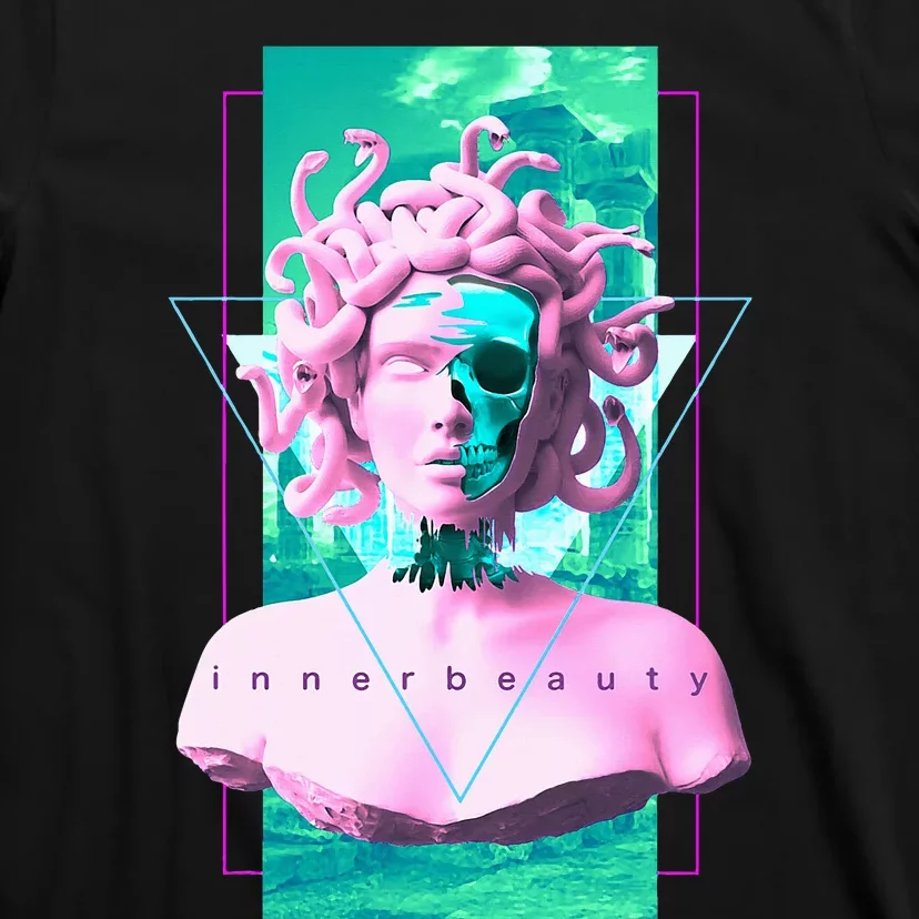 Vaporwave Medusa Statue with Skull Aesthetic Art Retro T-Shirt