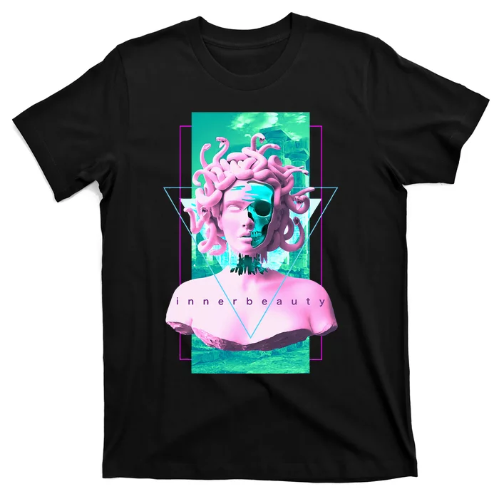 Vaporwave Medusa Statue with Skull Aesthetic Art Retro T-Shirt