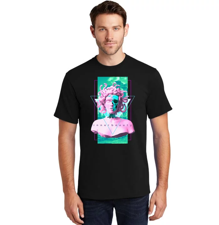 Vaporwave Medusa Statue with Skull Aesthetic Art Retro Tall T-Shirt