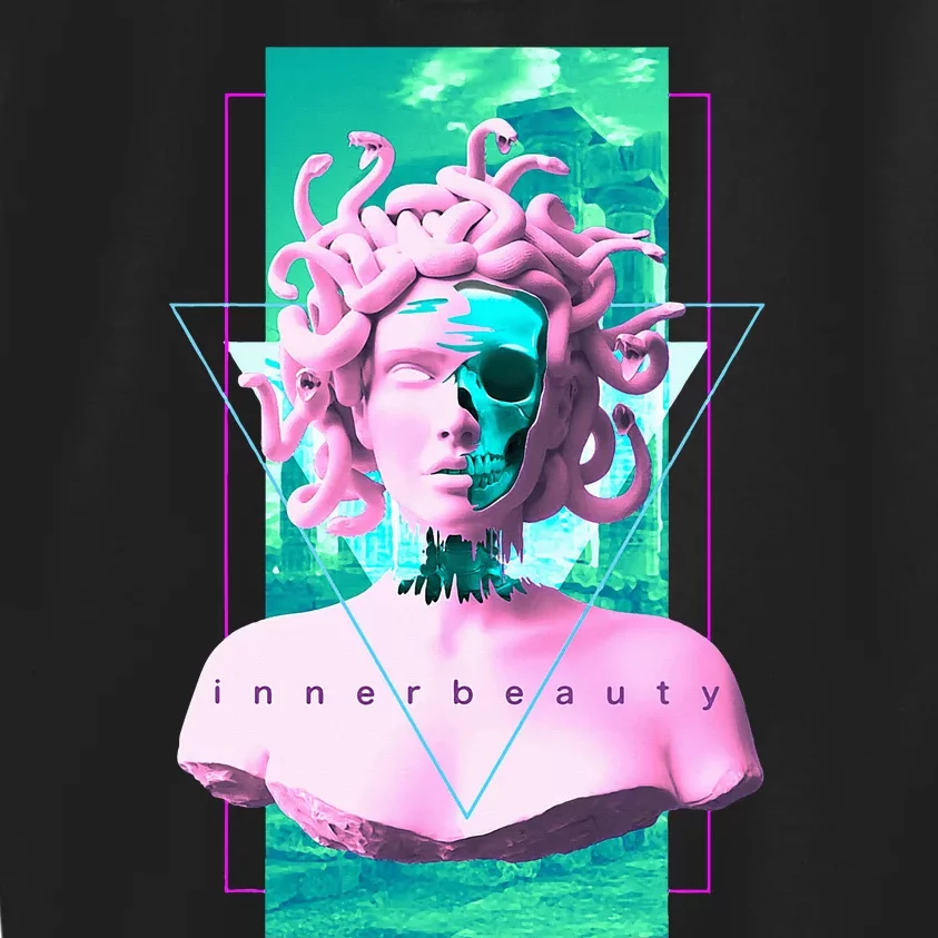 Vaporwave Medusa Statue with Skull Aesthetic Art Retro Kids Sweatshirt