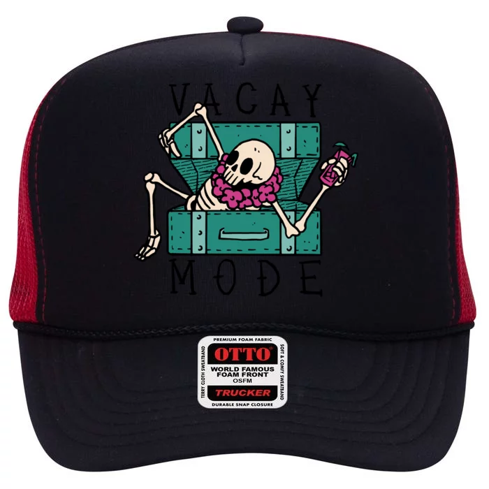 Vacay Mode Skeleton High Crown Mesh Trucker Hat