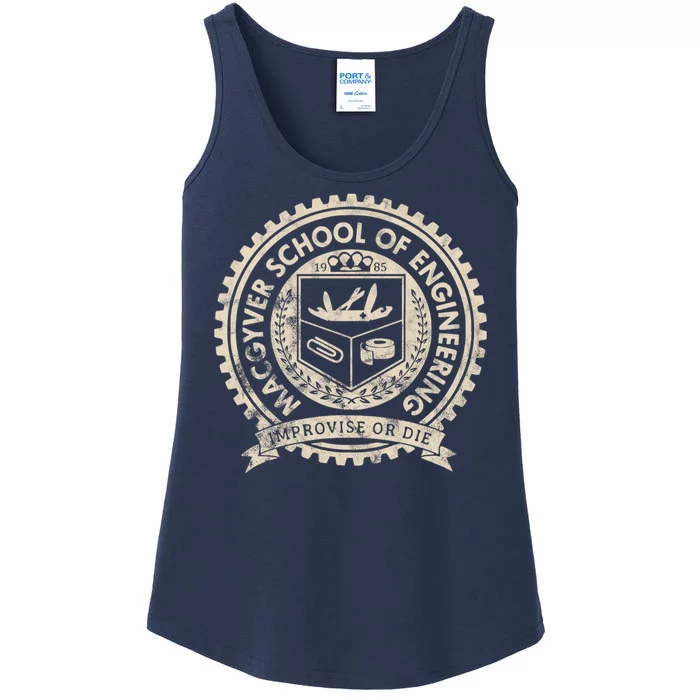 Vintage Macgyver School Of Engineering Improvise Or Die Ladies Essential Tank