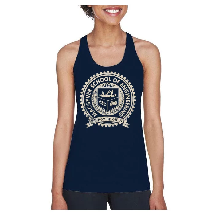 Vintage Macgyver School Of Engineering Improvise Or Die Women's Racerback Tank