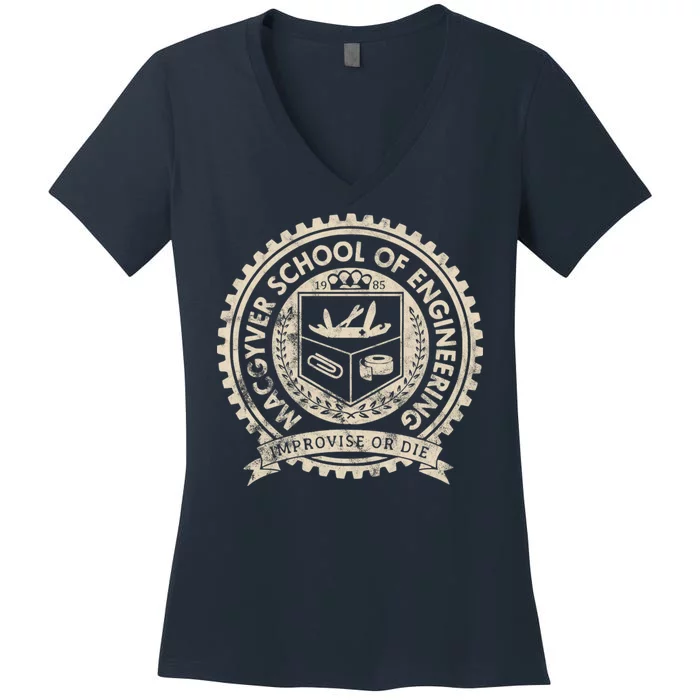 Vintage Macgyver School Of Engineering Improvise Or Die Women's V-Neck T-Shirt