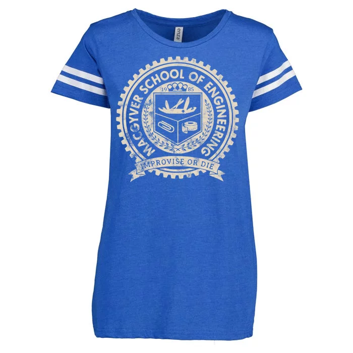 Vintage Macgyver School Of Engineering Improvise Or Die Enza Ladies Jersey Football T-Shirt