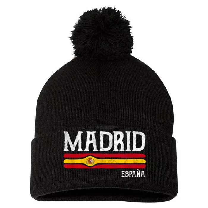 Vintage Madrid Spain Souvenir Espana Gift Pom Pom 12in Knit Beanie