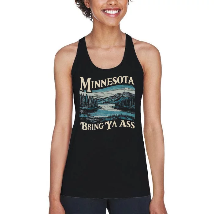 Vintage Minnesota Souvenir Travel Humor Bring Ya Ass Women's Racerback Tank