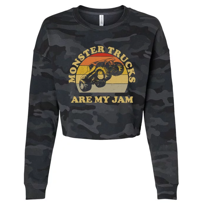 Vintage Monster Trucks Are My Jam Retro Sunset Design Cropped Pullover Crew