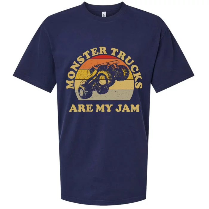 Vintage Monster Trucks Are My Jam Retro Sunset Design Sueded Cloud Jersey T-Shirt