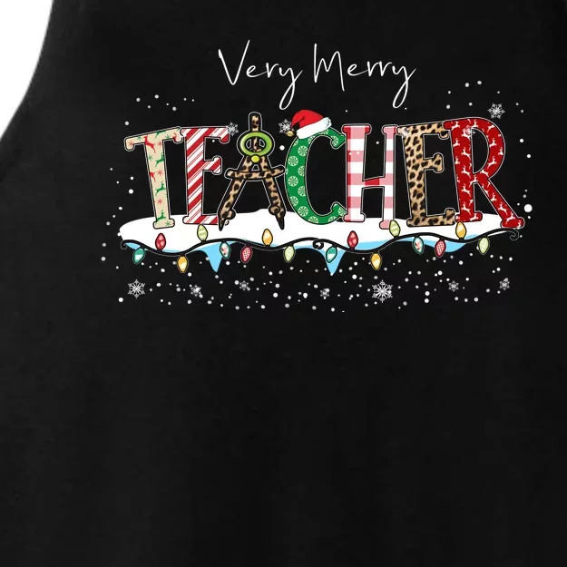 Very Merry Teacher Holiday Christmas Ladies Tri-Blend Wicking Tank