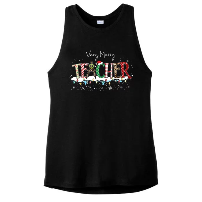 Very Merry Teacher Holiday Christmas Ladies Tri-Blend Wicking Tank