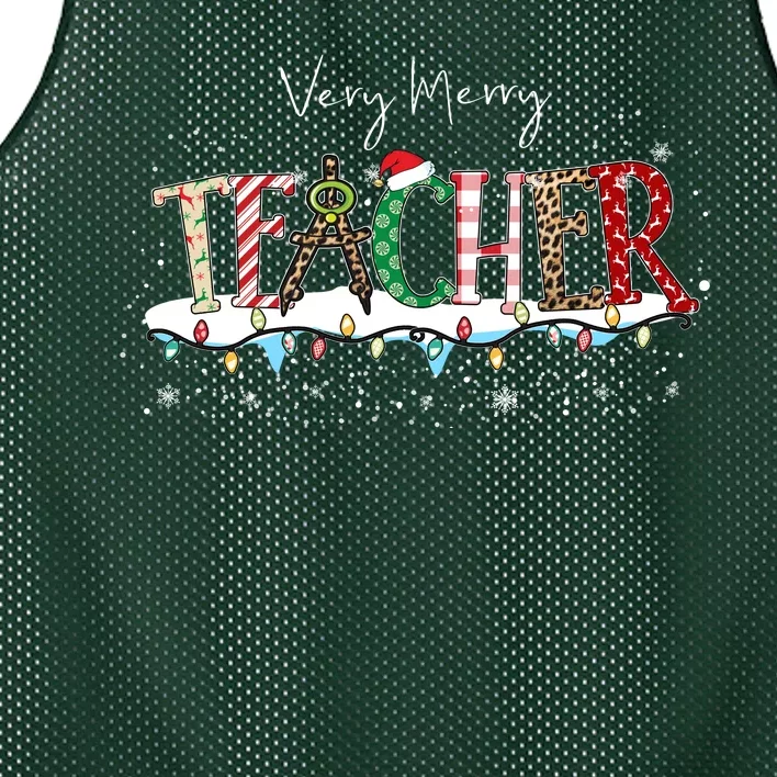 Very Merry Teacher Holiday Christmas Mesh Reversible Basketball Jersey Tank