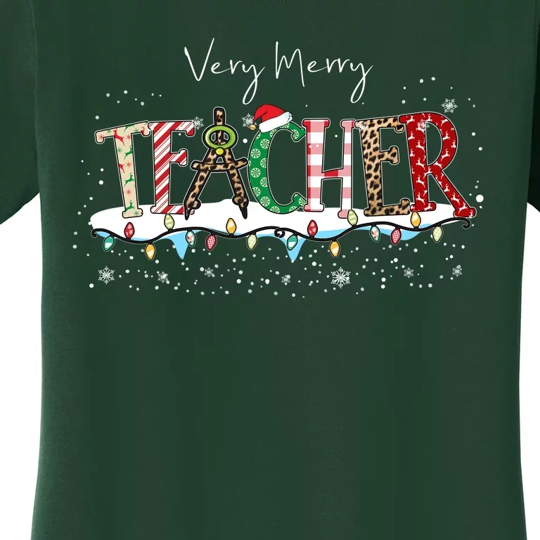 Very Merry Teacher Holiday Christmas Women's T-Shirt