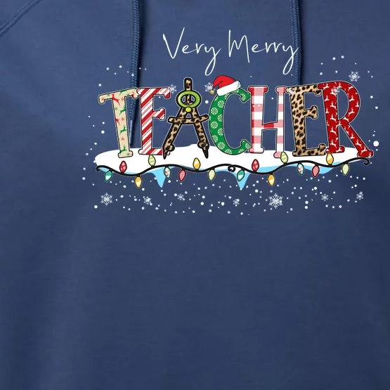 Very Merry Teacher Holiday Christmas Performance Fleece Hoodie