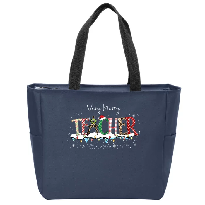 Very Merry Teacher Holiday Christmas Zip Tote Bag