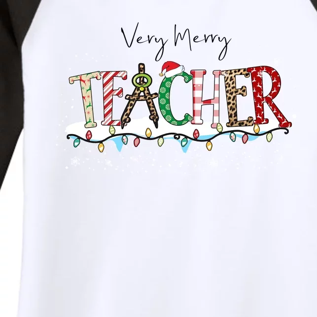 Very Merry Teacher Holiday Christmas Women's Tri-Blend 3/4-Sleeve Raglan Shirt