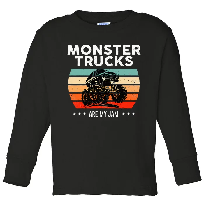 Vintage Monster Truck Are My Jam Retro Sunset Cool Engines Toddler Long Sleeve Shirt